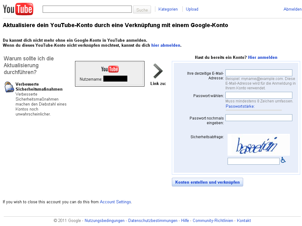 Google zwingt YouTube-Konto Nutzer zu Google-Konto