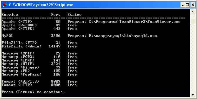 XAMPP Apache startet nicht: xampp-portcheck.exe ausführen