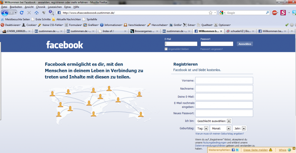 FAKE: Screenshot der Facebook - Login-Seite - www_xfxaxcxexbxoxoxk_zustimmen_de